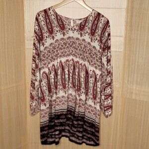 Velzera Womens White Paisley Flowy  Dress Or Tunic Top Large